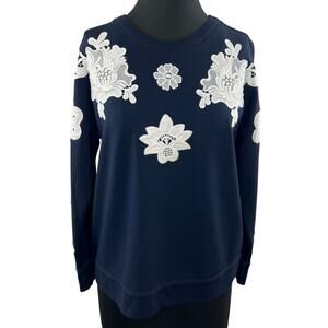 Victoria Beckham x Target Navy Blue White Floral Applique Crew Neck Sweatshirt S